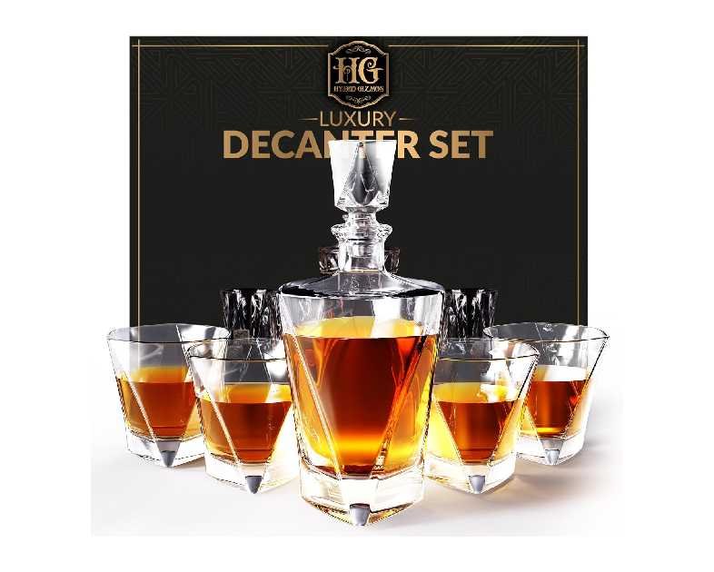 Whiskey Decanter Set for Men with 4 Glasses For Whisky, Bourbon, Rum, Scotch, Crystal Clear Decanter Sets - Whiskey Gifts for Men Dad Him