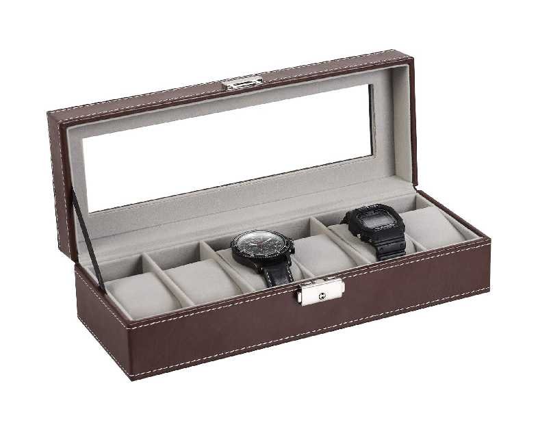 NEX Watch Box, 6 Slots Leather Watch Display Case Organizer Jewelry Storage for Men