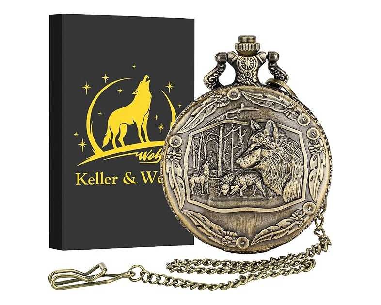 Keller & Weber Vintage Quartz Fob Pocket Watches for Men Women,Anniversary Presents,Birthday Christmas Gifts,Necklace Clock Gifts for Male Husband,Gift Box and Card
