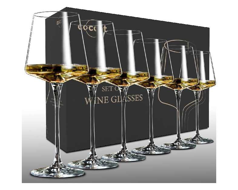 Wine Glasses Set of 6,Crystal White Wine Glasses,Red Wine Glass Set, Wine Glasses Long stem,Clear Lead-Free Premium Blown Glassware (18.5oz,6 pack)