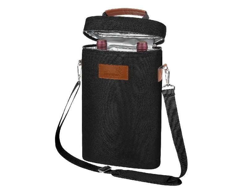 Tirrinia 2 Bottle Leakproof Insulated Wine Tote Carrier Bag - Padded Cooler for Travel, Restaurants, Tasting, Parties, Great Gift for Wine Lovers