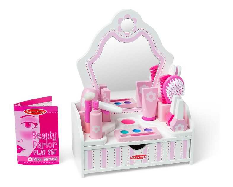 Melissa & Doug Wooden Beauty Salon Play Set, 18-Piece Vanity with Pretend Play Toys, Makeup, Mirror, Accessories & More, Preschool Toys for Girls & Boys Ages 3+ - FSC Certified
