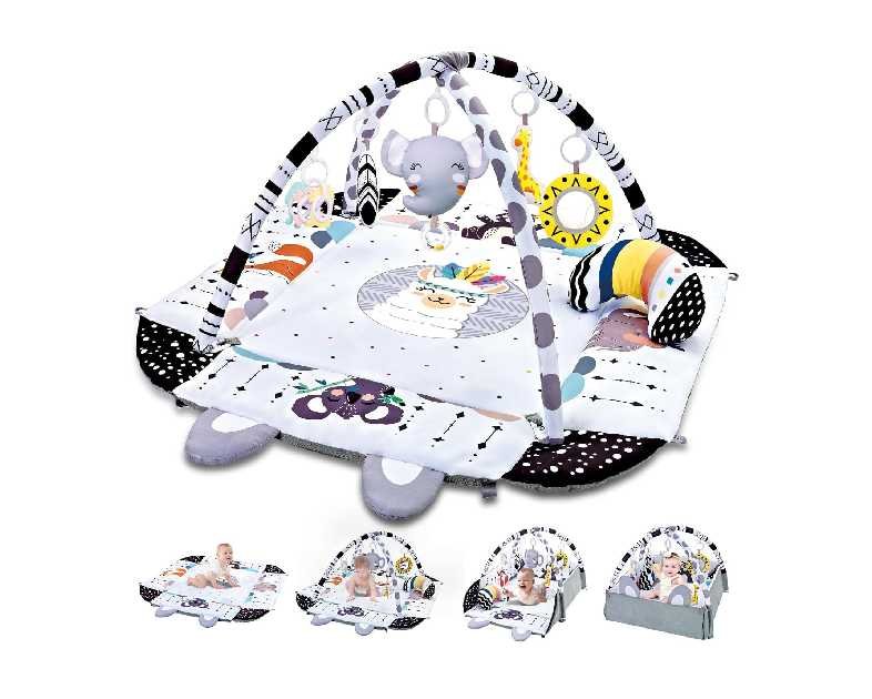 Baby Gym Play Mat, 8-in-1 Tummy Time Mat & Activity Gym, Washable Ball Pit, Infant Play Mat with Detachable Toys for Sensory Exploration and Motor Skill Development