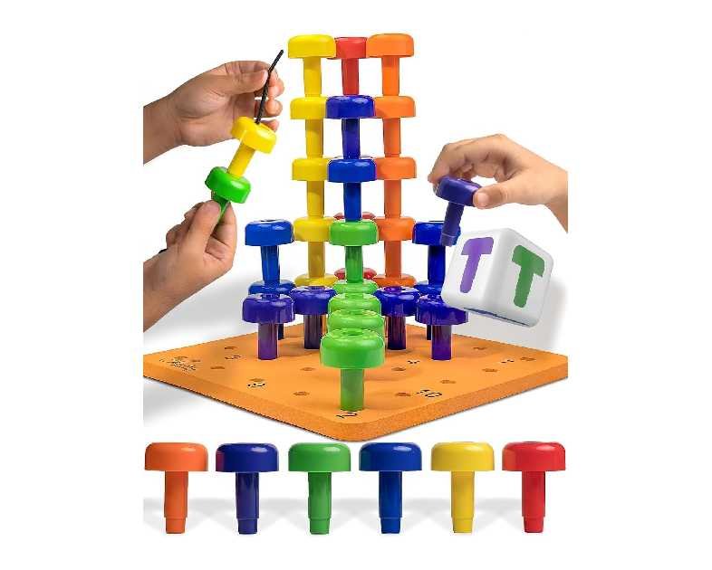 Skoolzy Peg Board Set - Montessori Toys for 2 Year Old - 33 Pc Peg Board for Kids - Occupational Therapy Toys with Pegs, Dice, Lacing String & Storage Bag - Montessori Toys for 2+ Year Old