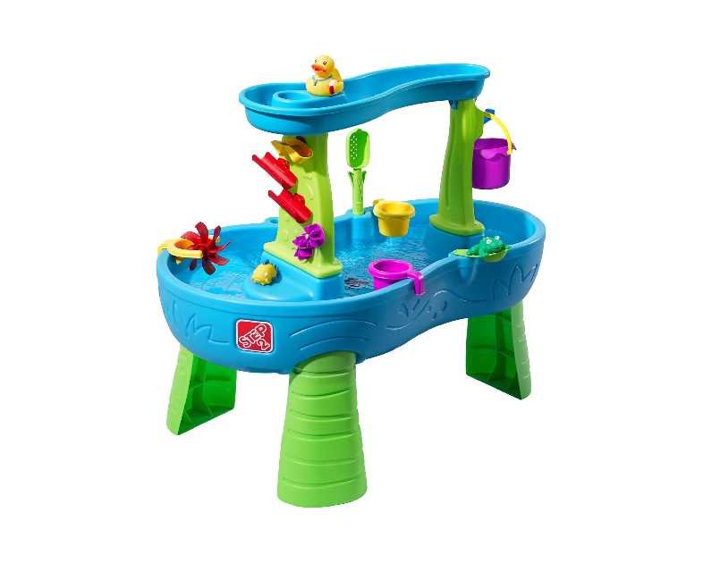 Step2 Rain Showers Splash Pond Water Table, Kids Water and Sand Activity Sensory Playset, Summer Outdoor Toys, 13 Piece Water Toy Accessories, For Toddlers 1.5+ Years Old, Blue & Green