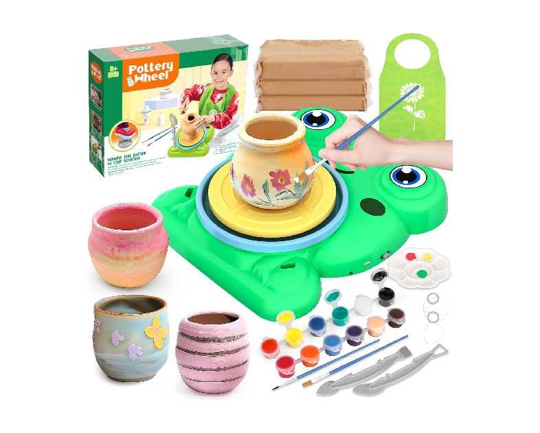 Pottery Wheel for Kids - Complete Pottery Painting Kit Arts and Crafts for Kids Ages 8-12 with 3 Pack Air Dry Clay Art Supplies Toys for Girls Boy Birthday Gift for 6 7 8 9 10 11 12+