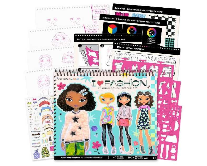 Fashion Angels I Love Fashion Sketch Portfolio, Includes Sketch Pad with Stencils & Stickers, Fashion Design Sketch Book for Girls, Ideal Drawing Kit for Kids