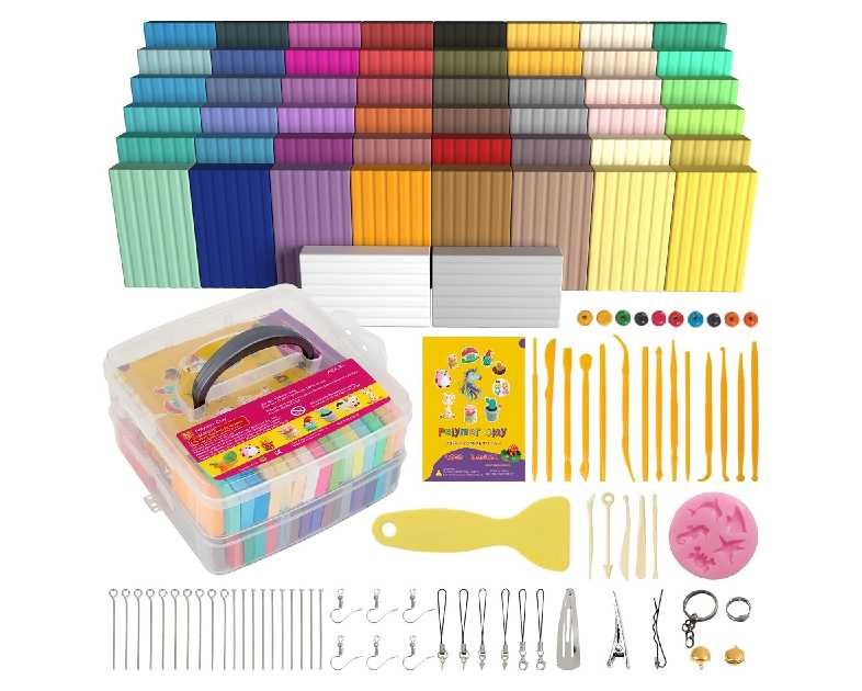 Polymer Clay 50 Colors, Modeling Clay for Kids DIY Starter Kits, Oven Baked Model Clay, Non-Sticky Molding Clay with Sculpting Tools, Gift for Children and Artists (50 Colors)