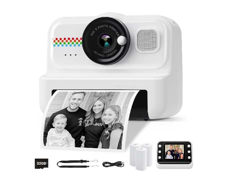 Kids Instant Print Camera, 1080P HD with 3 Rolls Print Paper & 32GB Card, Ideal Kids Toys Gifts for Boys & Girls Age 3-14 (Black)