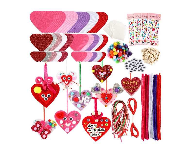 Valentine's Day Crafts for Kids - 361PCS DIY Heart Craft Set for School Gift, 108 Hearts, 50 Googly Eyes, 60 Pom Poms, 36 Wooden Beads, Craft Supplies for Party Favor Decoration