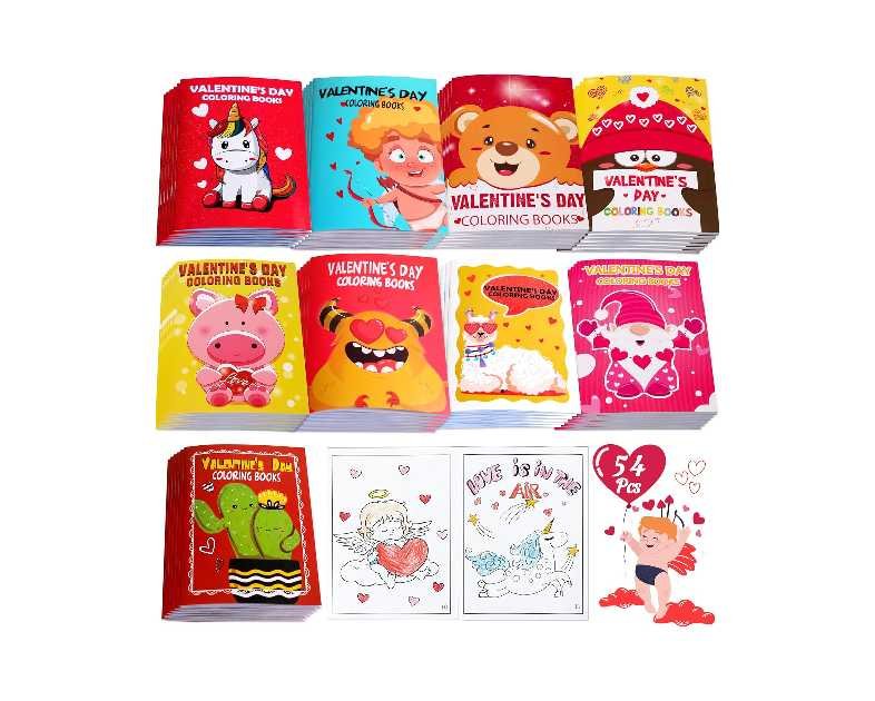 90shine 54PCS Valentine's Day Coloring Books for Kids Bulk - Valentines Classroom School Party Favors Gifts Holiday Class Activity Supplies