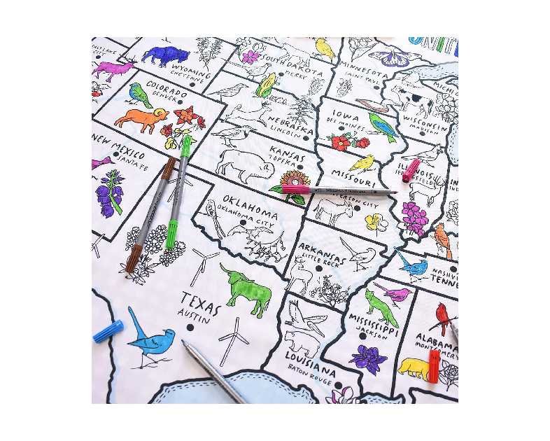 eatsleepdoodle Coloring US Map Tablecloth for Kids – Reusable Washable Activity Table Cover with 10pcs Washable Markers, Fun Arts & Crafts for Boys & Girls, Activity Blanket for Parties, Birthdays