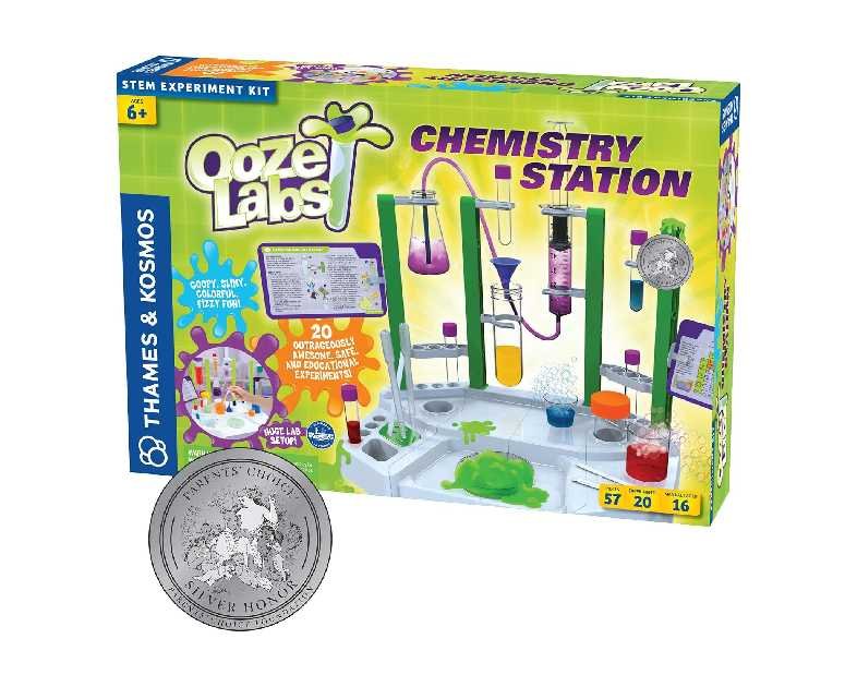 Thames & Kosmos Ooze Labs Chemistry Station Science Experiment Kit, 20 Non-Hazardous Experiments Including Safe Slime, Chromatography, Acids, Bases & More, Multi-Color