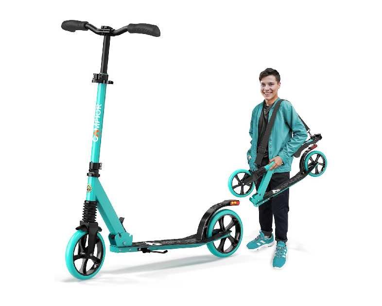 Kick Scooter for Ages 6+, for Kids, Teens, and Adults, Max Load 240 LBS, Foldable, 8-inch Big Wheels for Kids and Adults, with Kickstand, 3 Adjustable Levels, Child Safety Approved, Aqua