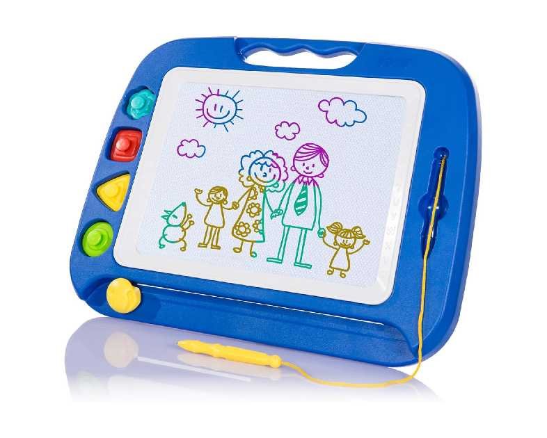 SGILE Large Magnetic Drawing Board - 4 Colors 16×13in Writing Painting Doodle Pad with 4 Stamps for Toddlers, Learning Educational Toy Etch Sketch Gift for 36+ Month Kids Girls Boys, Blue