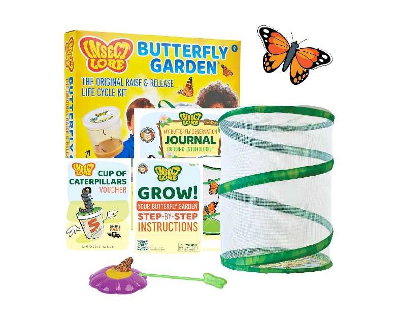Insect Lore Raise and Release Butterfly Garden Kit – Caterpillar Habitat with redeemable Voucher – STEM-accredited Butterfly Growing Kit for Kids, Classrooms, and Homeschool Learning