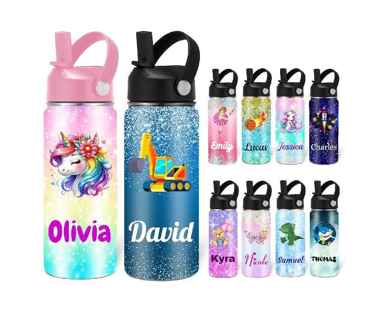 Custom Personalized Water Bottle for Kids Customized Water Bottles with Name Customizable Stainless Steel Insulated Cups 12/16/18/24/32/40 oz for School Girls Boys Toddler