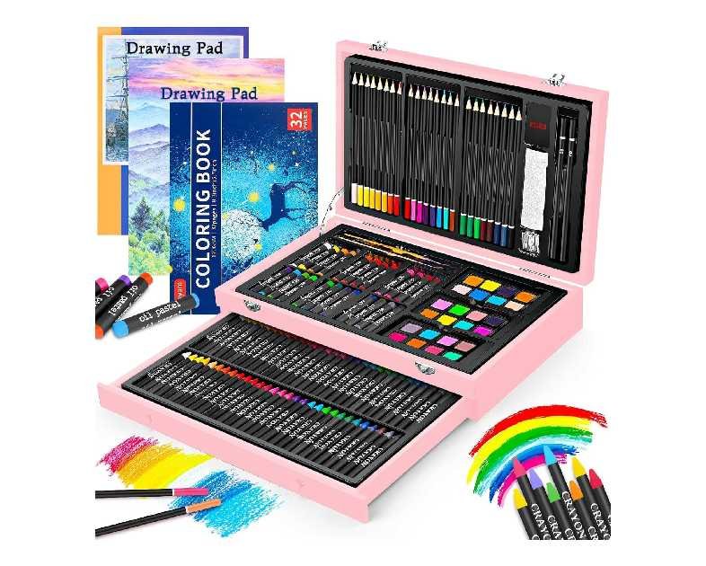 iBayam Christmas| Birthday Gifts for Kids Teen Girls Trendy Stuff 6-16 Year Old, 150-Pack Art Set Kits with 2 Sketch Pads, Coloring Book, Stocking Stuffers for Teens Girls, Cute Cool Fun Crafts Gifts