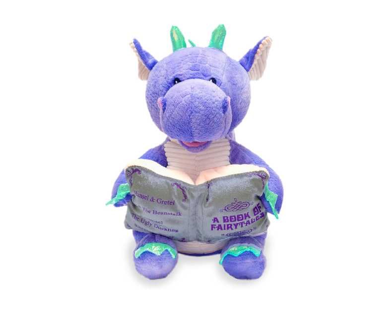 Cuddle Barn | Dalton The Storytelling Dragon 12" Animated Stuffed Animal Plush Toy | Mouth Moves, Head Sways and Book Lights Up | Recites 5 Fairy-Tales