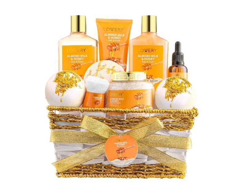 Christmas Gifts for Women Gift Basket for Women - 10 Pc Almond Milk & Honey Beauty & Personal Care Set - Home Bath Pampering Package for Relaxing - Spa Self Care Kit - Birthday, Mom, Anniversary Gift
