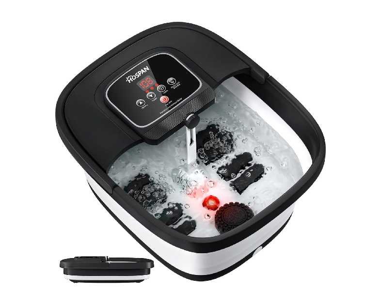 HOSPAN Collapsible Foot Spa with Heat, Bubble, Red Light, and Temperature Control, Foot Bath Massager with 8 Shiatsu Massage Rollers, Pedicure Foot Spa for Relaxation and Stress Relief, Black