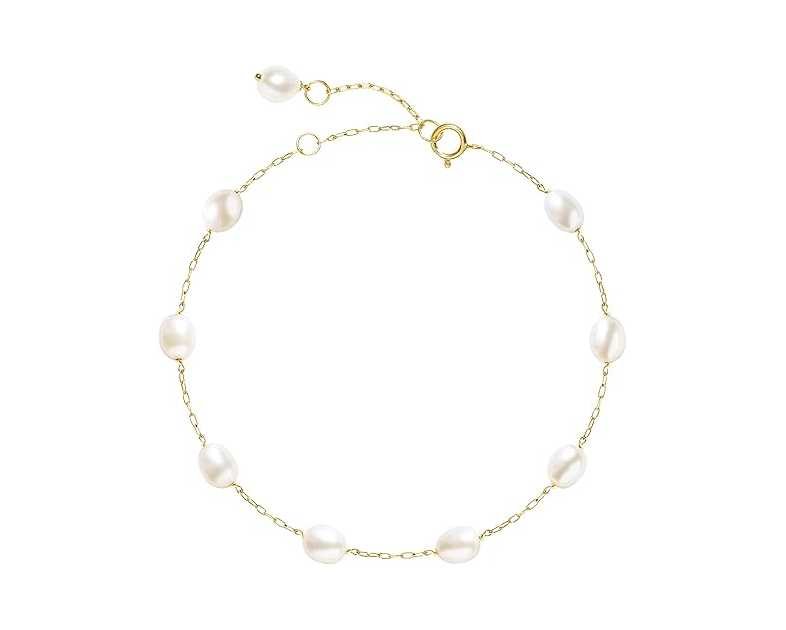 Pearl Bracelet for Women 14K Gold Filled Freshwater Cultured Pearl Handmade Bracelet Tin Cup Pearl Bracelet Jewelry,7.0"+0.5"+0.5"