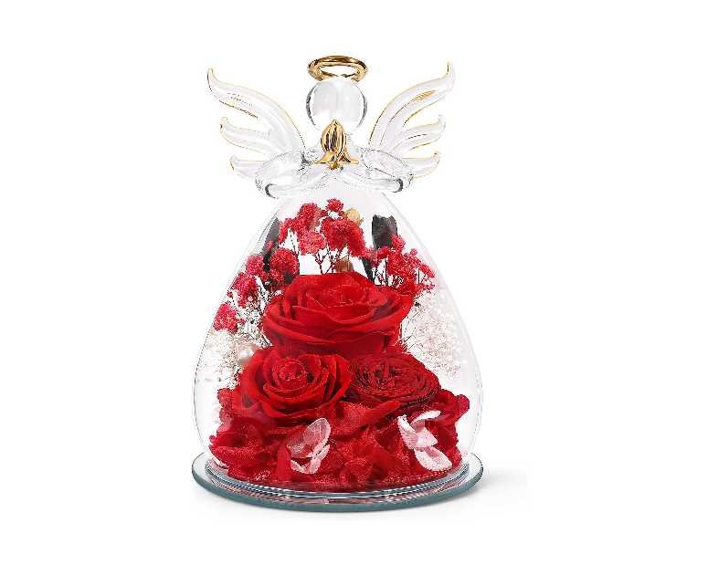 Gifts for Women Preserved Rose Forever Flower in Glass Angel Figurines Fresh Flowers for Delivery Prime Mothers Day Birthday Gifts for Mom Real Red Roses for Grandma Sister Wife Her from Daughter
