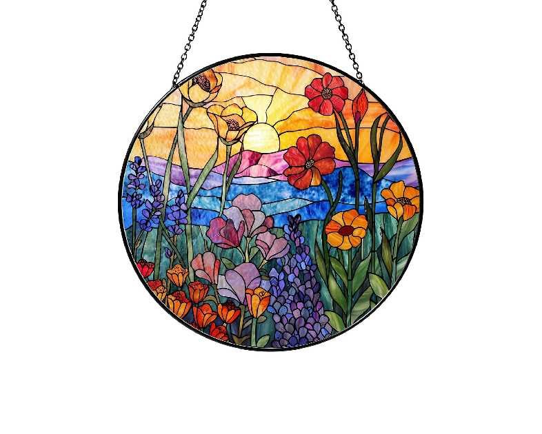 Wildflowers Sun Catcher Stained Glass Window Hanging Plant Lover Gifts for Women Wildflowers Wall Decor Handmade Sun Catcher Decoration for Window Garden Home Christmas & Birthday Gifts