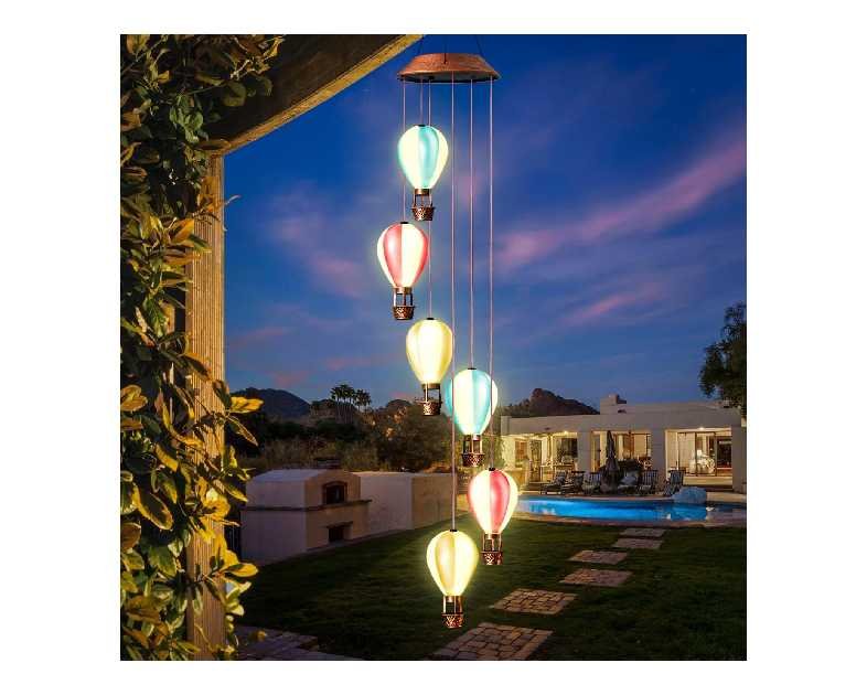 Solar Wind Chimes for Outside - Hot Air Balloon Solar Lights Outdoor Decor Gifts for Women Mom Grandma Birthday