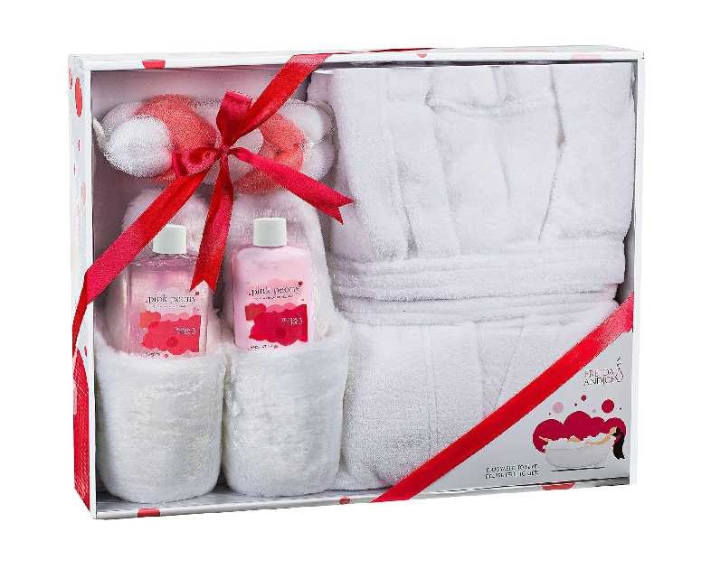 Luxury Home Spa Gift Basket with Pink Peony Scent - Indulgent Ultra Soft Bathrobe & Plush Slipper Spa Box for Women - Complete Bath & Body Set Luxury Body Care