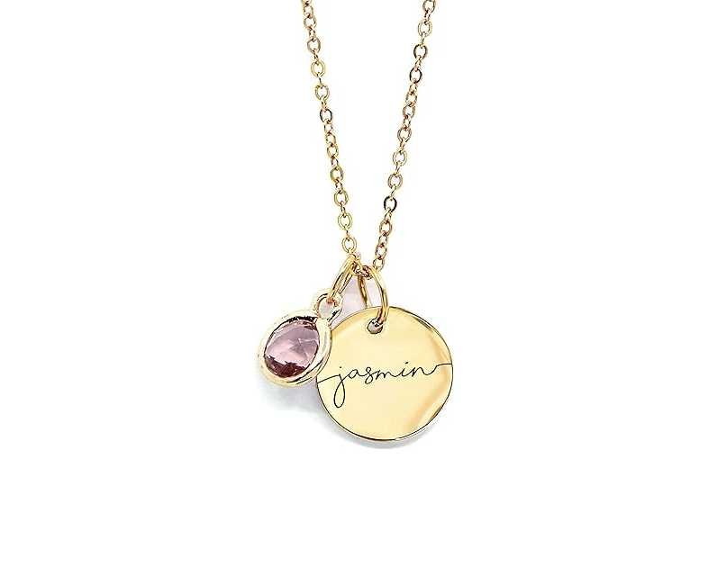 MignonandMignon Birthstone Name Necklace Personalized Gifts for Women Jewelry for Mom Gold Plated Pendant Charm, Custom Grandma Birthday Holiday Gifts -CN-BS-SH