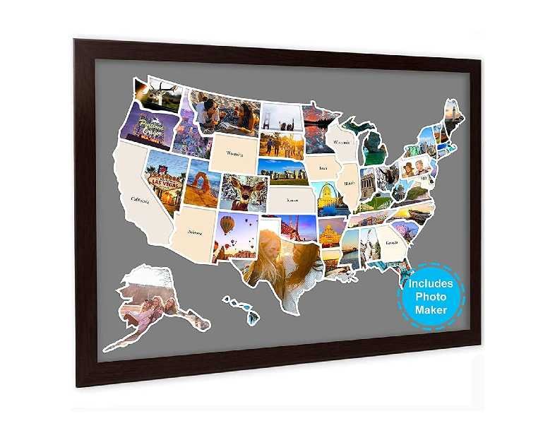 USA Photo Map - 50 States Travel Map 24 x 36 in, Includes Photo Maker, Idea Gift for Lovers Couples Adventurers, United States Weve Visited Vocation Travel Tracker Wall Décor (Frame NOT Included)