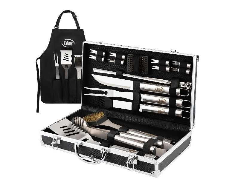 Kaluns Grilling Accessories, Gifts for Men Christmas Grilling Gifts for Dad, Heavy Duty Stainless Steel BBQ Grill Tools Set for Outdoor Grill with Aluminum Case and Apron, Birthday Gifts for Men Dad