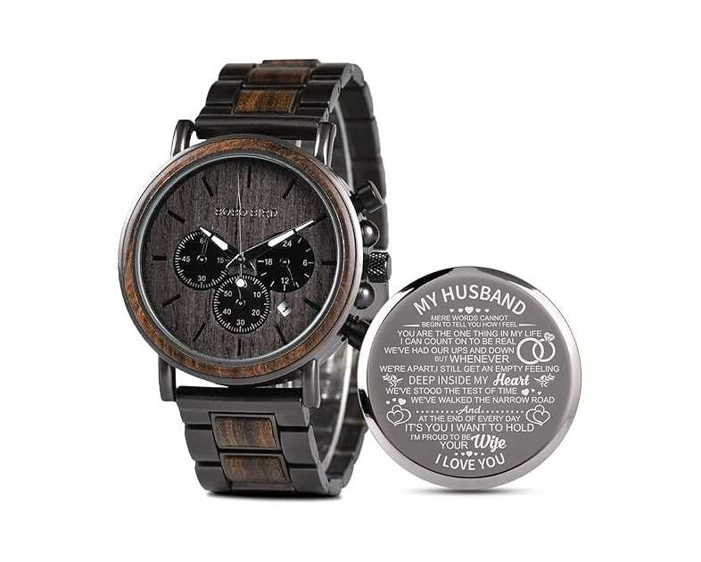 2win Engraved Wooden Watch for Boyfriend My Man Fiancé Husband Customized Personalized Wood Watches for Men Birthday Anniversary Personalized Watch