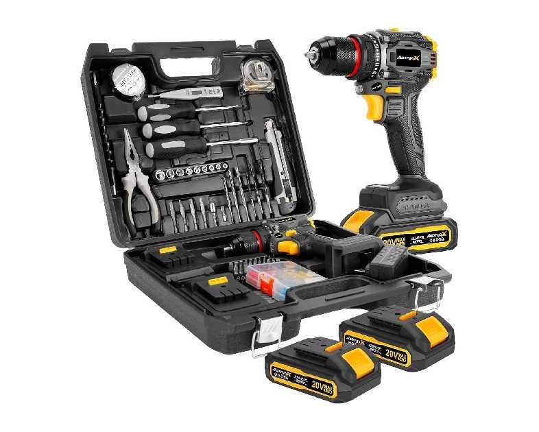 Brushless Compact Drill Tool Set, 60N.m 20V Cordless Drill Tool Box with 2 Battery, 135Pcs Man Household Combo Set with DIY Hand Taladros Kits, 531 In-lb Kit with Drill for Daily Home Repair