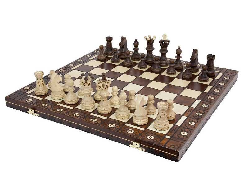Wegiel Handmade European Ambassador Chess Set - Wooden 21 Inch Beech & Birch Board with Felt Base - Carved Hornbeam & Sycamore Wood Chess Pieces