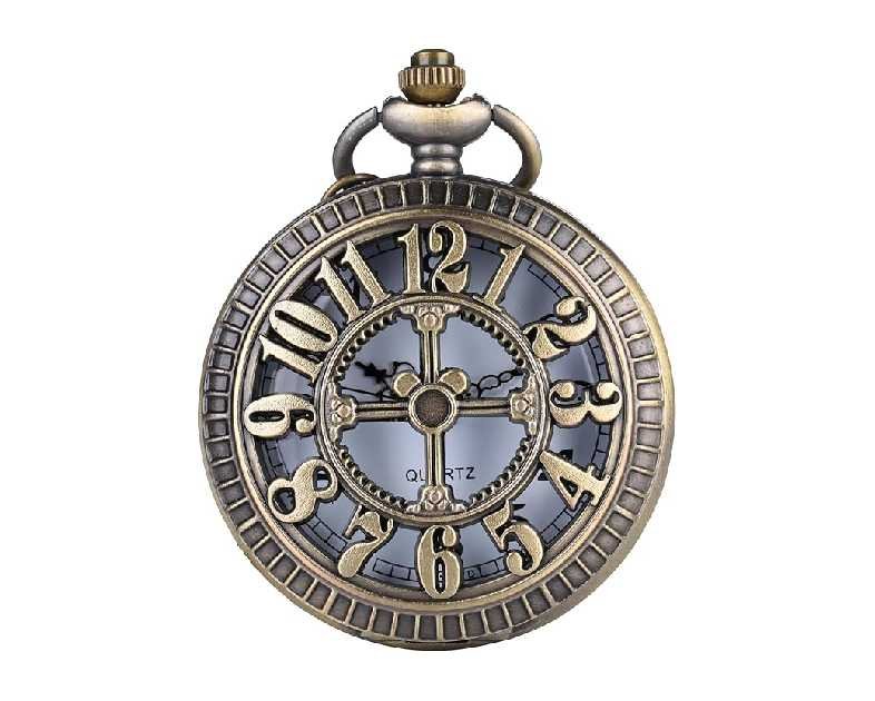 I-MART Retro Antique Bronze Pocket Watch with 31" Lobster Clasp Necklace Chain, Classic Quartz Clock Necklace, Vintage Steampunk Pocket Watch with Chain for Men and Women