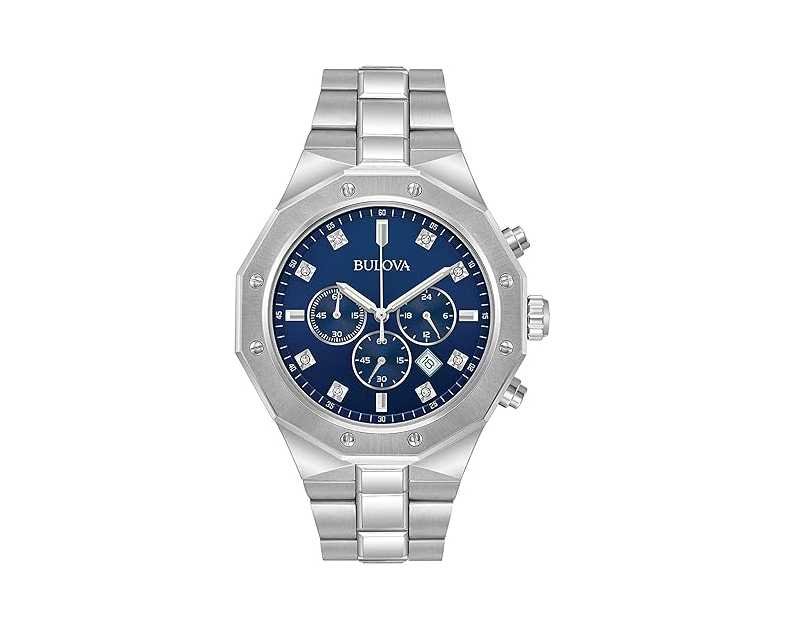 Bulova Men's Classic Diamond 6-Hand Chronograph Quartz Watch, Calendar Date, Luminous Markers, 100M Water Resistant, 44mm
