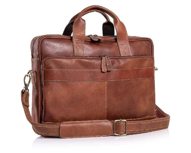 Leather briefcase 18 Inch Laptop Messenger Bags for Men and Women Best Office briefcase Satchel Bag (Tan)