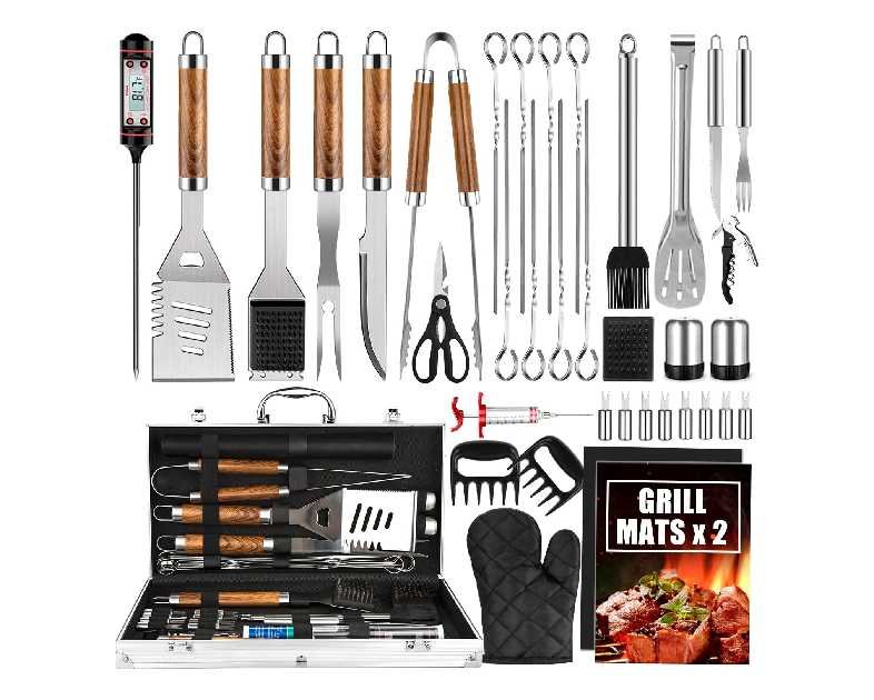 BBQ Grill Accessories Set, 38Pcs Stainless Steel Grill Tools Grilling Accessories with Aluminum Case, Thermometer, Grill Mats for Camping/Backyard Barbecue, Grill Set for Men Women