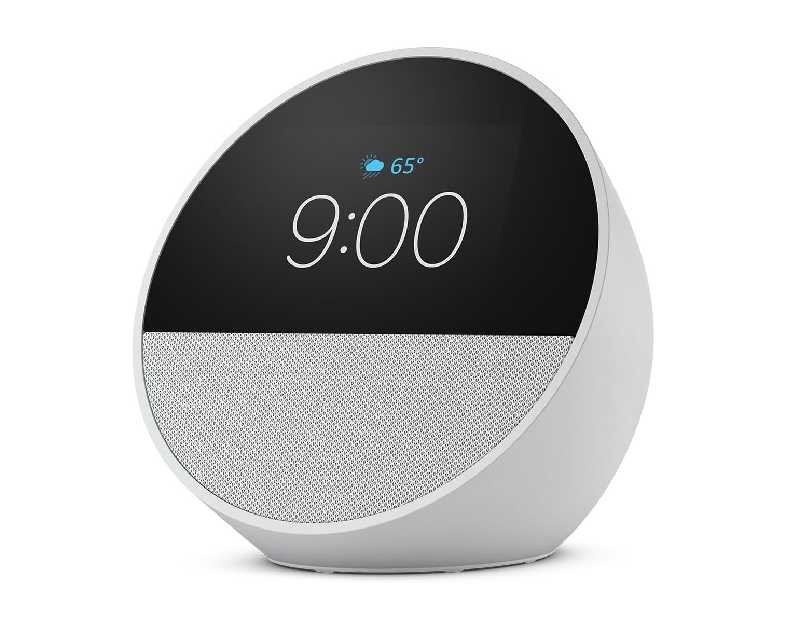 Amazon Echo Spot (newest model), Great for nightstands, offices and kitchens, Smart alarm clock with Alexa, Glacier White