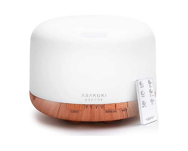 ASAKUKI Essential Oil Diffuser 500ml, Ultrasonic Aromatherapy Humidifier with Remote Control, 7 LED Colors, Timer & Auto-Off, Large Room Diffuser