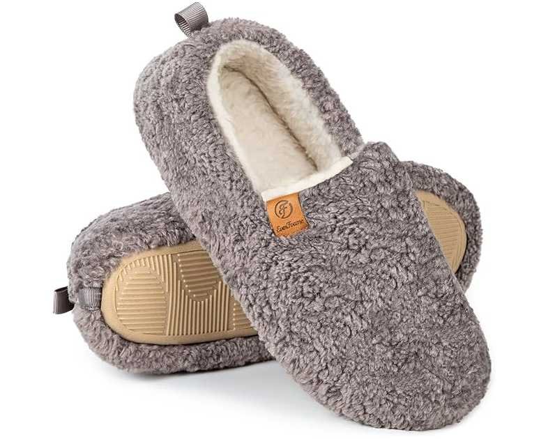 EverFoams Women’s Soft Curly Full Slippers Memory Foam Lightweight House Shoes Cozy Loafer with Polar Fleece Lining