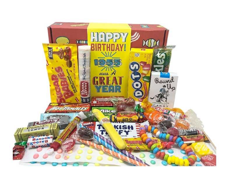 RETRO CANDY YUM ~ 1955 70th Birthday Nostalgic Candy Gift Basket Box Assortment from Childhood Memories for 70 Year Old Woman or Man Born 1955 jr