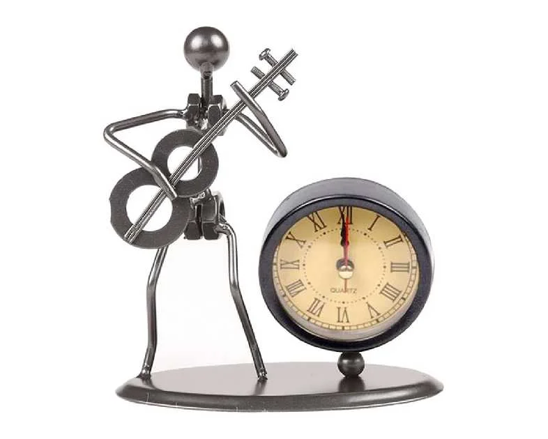 Classic Vintage Old Fashion Iron Art Musician Clock Figure Ornament for Home Office Desk Decoration Gift (C70 Guitar)