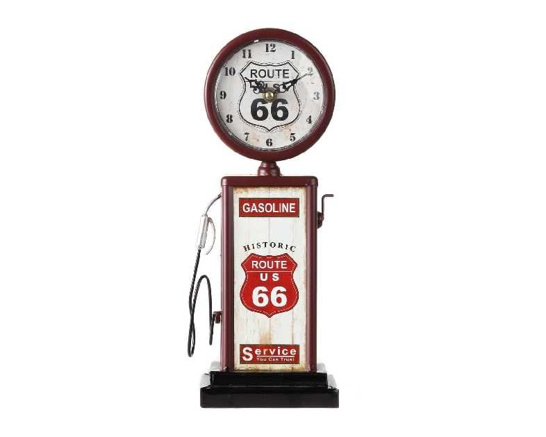 Lily's Home Old Fashioned Route 66 Gas Pump Mantle Clock, Silent-Non-Ticking with Quartz Movement, Makes an Ideal Gift for Antique Sign Collectors, Brown/Red (13 1/2" x 4 3/4")