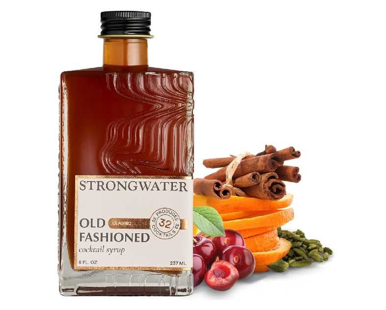 Strongwater Old Fashioned Mix - Makes 32 Cocktails - Handcrafted Old Fashioned Syrup with Bitters, Orange, Cherry, Organic Demerara Sugar - Craft Cocktail Mixer, Just Mix with Bourbon,Whiskey - 1 Pack