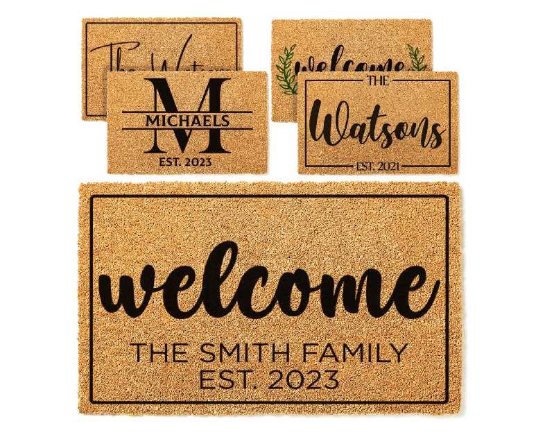 Custom Welcome Doormat with Family Name & 6 Designs, Personalized DoorMats, Housewarming Gift - Door Mat with Anti-Slip Backing, Customize Doormat Outdoor Indoor Entrance