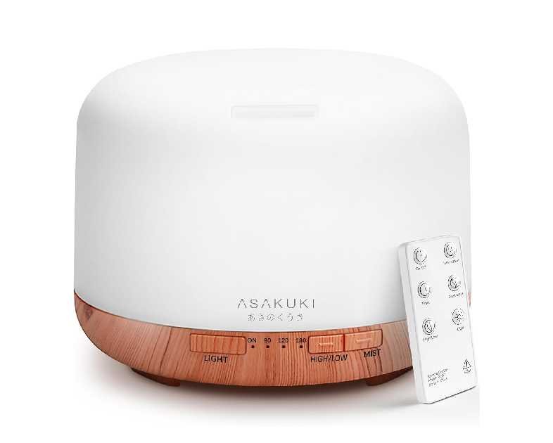 ASAKUKI Essential Oil Diffuser 500ml, Ultrasonic Aromatherapy Humidifier with Remote Control, 7 LED Colors, Timer & Auto-Off, Large Room Diffuser