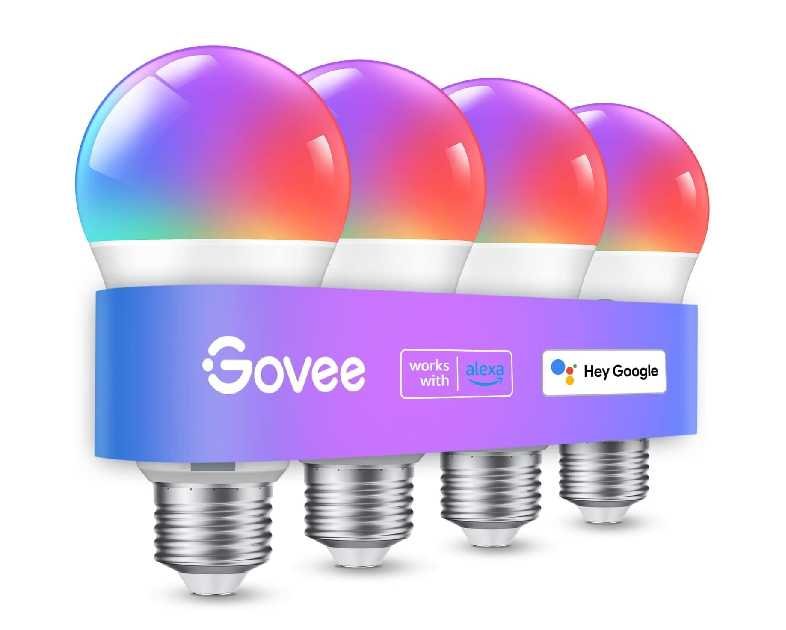 Govee Smart Light Bulbs, Color Changing Light Bulb, Work with Alexa and Google Assistant, 16 Million Colors RGBWW, WiFi & Bluetooth LED Light Bulbs, Music Sync, A19, 800 Lumens, 4 Pack